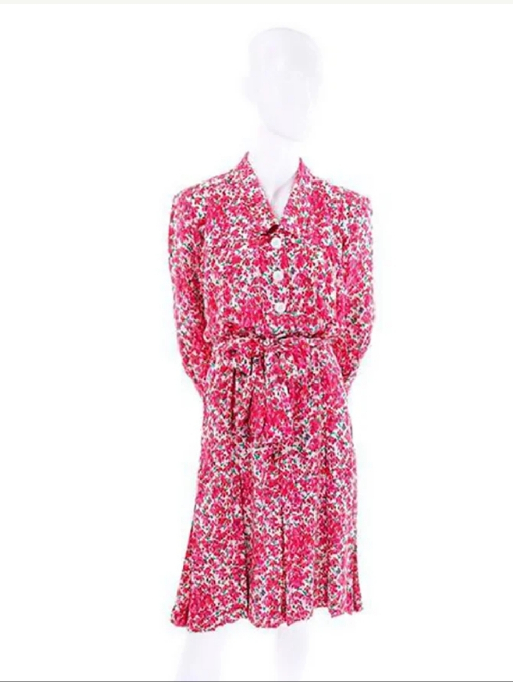 Yves Saint Laurent Pink Floral Tie-Waist Midi Dress
